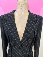 Load image into Gallery viewer, Escada Size M/ L Black &amp; White Wool Pinstripe Blazer
