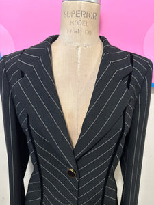 Escada Size M/ L Black & White Wool Pinstripe Blazer