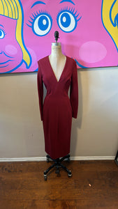 Tom Ford Burgundy V-Neck Long Sleeve  Dress