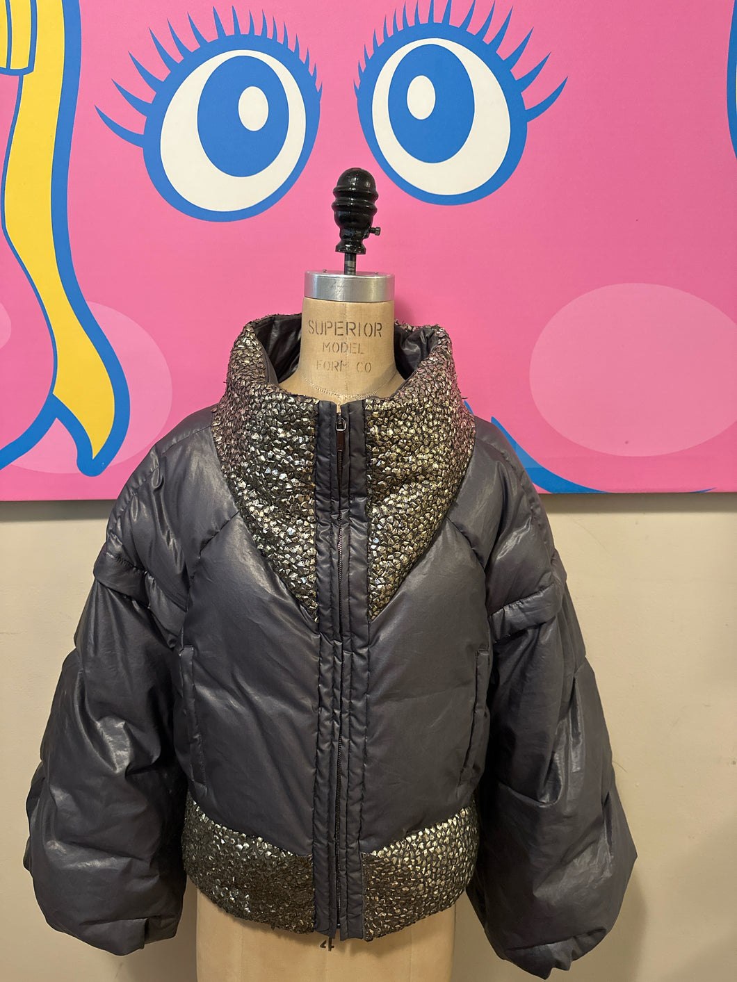 Karl Lagerfeld Size 38 Gray Puffer Jacket