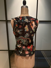 Load image into Gallery viewer, Moschino Size 6 Black &amp; Red Silk Cherry Butterfly Blouse Ruffle
