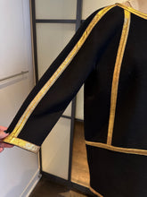 Load image into Gallery viewer, Donna Karan Black Wool Crepe Gold Leather Trim Dress

