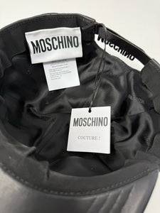 Moschino Gold Logo Black Leather Baseball Cap