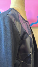 Load image into Gallery viewer, St. John Navy Leather &amp; Knit Diamond Pattern Coat
