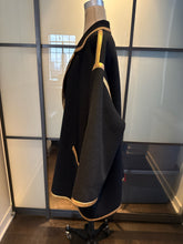 Load image into Gallery viewer, Donna Karan Black Wool Gold Leather Trim Coat Vintge
