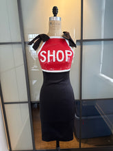 Load image into Gallery viewer, Moschino Black &amp; Red SHOP Stretch Satin Pencil Dress
