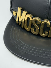 Load image into Gallery viewer, Moschino Gold Logo Black Leather Baseball Cap
