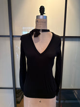 Load image into Gallery viewer, Moschino Black Wool V-Neck Tuxedo Bow Knit Sweater
