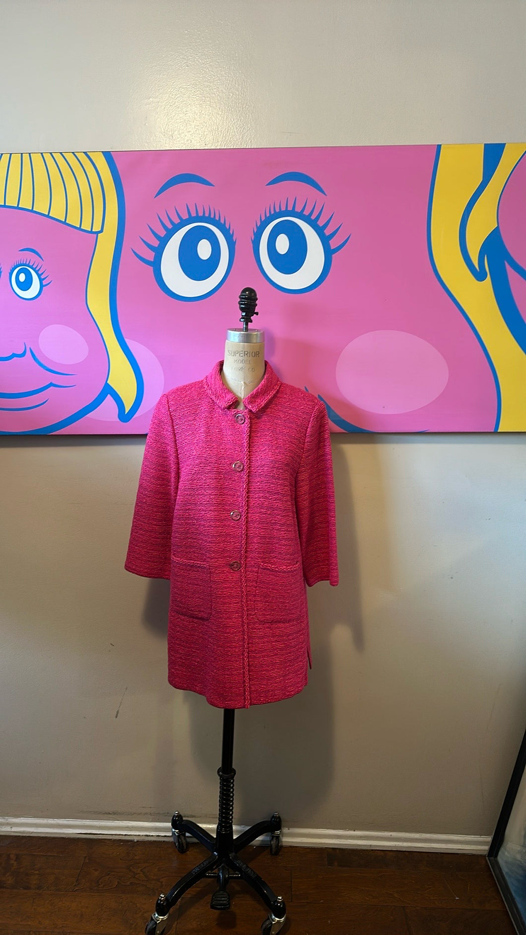 St. John Size 8 Pink Knit Boucle Coat