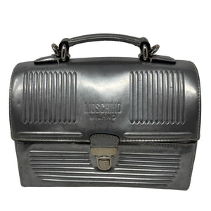Moschino Silver Leather Lunch Box Bag