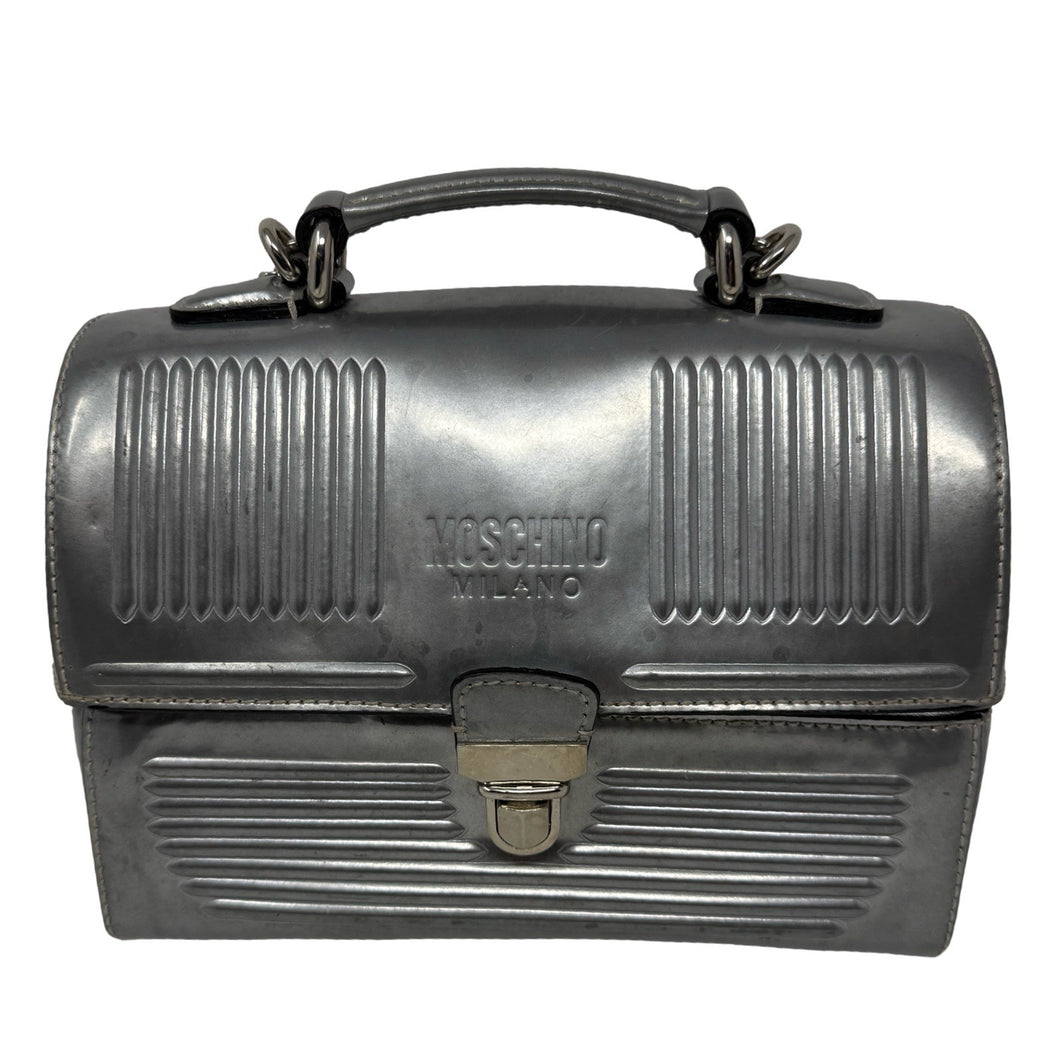 Moschino Silver Leather Lunch Box Bag
