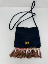 Load image into Gallery viewer, Moschino Navy Satin Beaded Button Crossbody Bag
