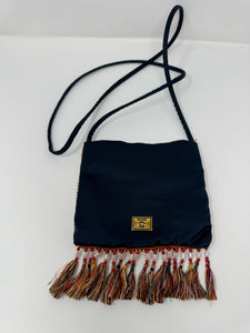 Moschino Navy Satin Beaded Button Crossbody Bag