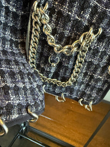 Moschino Navy & White Houndstooth Silver Chain Link Jacket