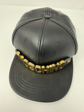 Load image into Gallery viewer, Moschino Gold Logo Black Leather Baseball Cap
