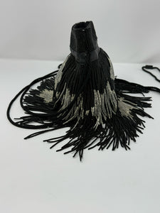 Saint Laurent Black & Silver Beaded Star Fringe Bucket Evening Bag