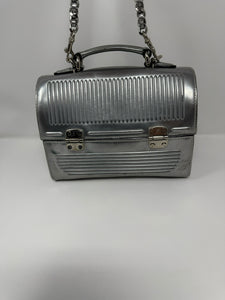 Moschino Silver Leather Lunch Box Bag