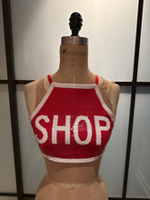Load image into Gallery viewer, Moschino Size 10 Red &amp; White Sequined SHOP Crop Top
