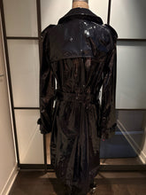 Load image into Gallery viewer, Diane von Furstenberg Size L Navy Blue Patent Leather Trenchcoat
