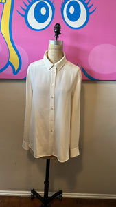 St. John Size 8 Ivory Silk Blend Long Sleeve Blouse