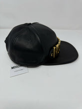 Load image into Gallery viewer, Moschino Gold Logo Black Leather Baseball Cap

