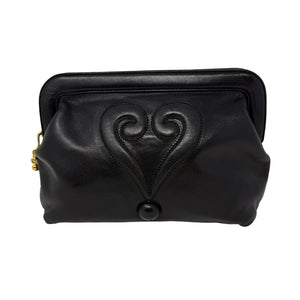 Moschino Black Leather Question Mark Clutch Bag Purse