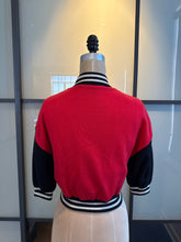 Load image into Gallery viewer, Moschino Size 6 Red &amp; Black Wool Knit Cropped Bomber Jacket
