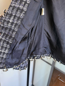 Moschino Navy & White Houndstooth Silver Chain Link Jacket