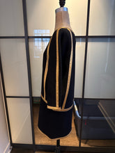 Load image into Gallery viewer, Donna Karan Black Wool Crepe Gold Leather Trim Dress
