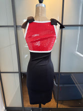 Load image into Gallery viewer, Moschino Black &amp; Red SHOP Stretch Satin Pencil Dress
