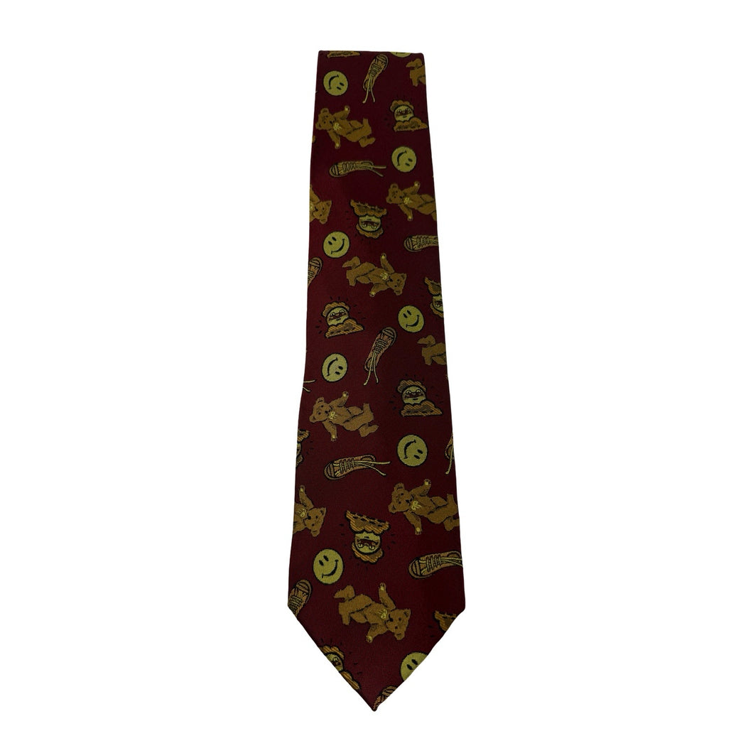 Moschino Brown, Burgundy,Yellow Silk Smiley Face Bear Neck Tie
