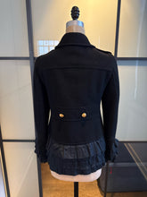 Load image into Gallery viewer, Moschino Black Wool Taffeta Ruffle Pea Coat
