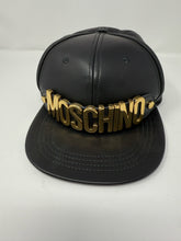 Load image into Gallery viewer, Moschino Gold Logo Black Leather Baseball Cap
