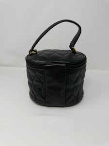Moschino Black Leather Oval Quilted Heart Vanity Bag
