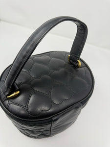Moschino Black Leather Oval Quilted Heart Vanity Bag