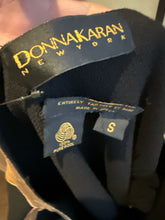 Load image into Gallery viewer, Donna Karan Black Wool Crepe Gold Leather Trim Dress
