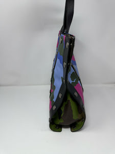 Moschino Blue Pink Black Camo Print Leather Tote Bag