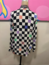 Load image into Gallery viewer, Versus Gianni Versace Size 42 Purple &amp; Black Checkered Blouse
