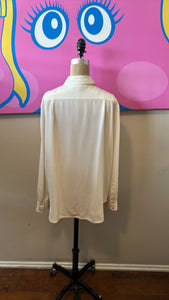 St. John Size 8 Ivory Silk Blend Long Sleeve Blouse