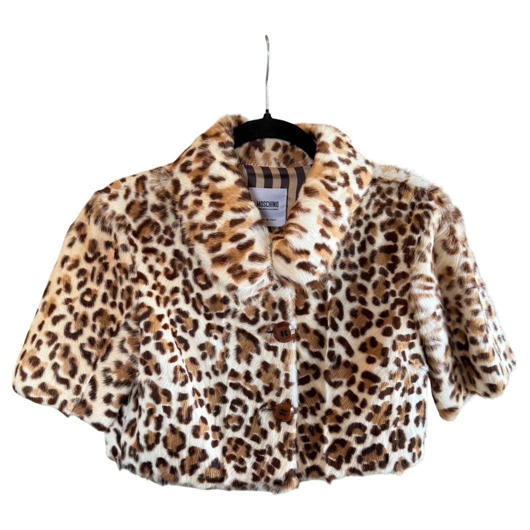 Moschino Cheap & Chic Tan Goat Fur Cropped Short Sleeve Jacket