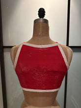 Load image into Gallery viewer, Moschino Size 10 Red &amp; White Sequined SHOP Crop Top
