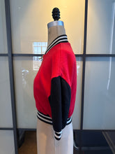 Load image into Gallery viewer, Moschino Size 6 Red &amp; Black Wool Knit Cropped Bomber Jacket
