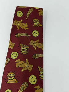Moschino Brown, Burgundy,Yellow Silk Smiley Face Bear Neck Tie