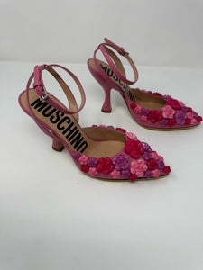 Moschino 35 Pink Sugar Flower Heels Sandals NEW