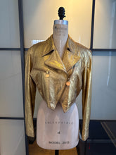 Load image into Gallery viewer, Donna Karan Gold Leather Sz 8 Cropped Bomber Biker Jacket Vintage
