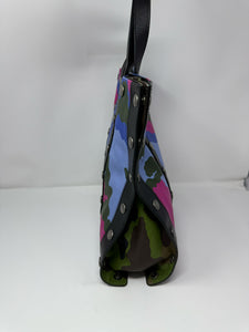 Moschino Blue Pink Black Camo Print Leather Tote Bag