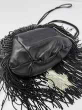 Load image into Gallery viewer, Saint Laurent Black &amp; Silver Beaded Star Fringe Bucket Evening Bag
