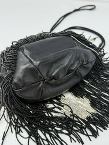 Saint Laurent Black & Silver Beaded Star Fringe Bucket Evening Bag