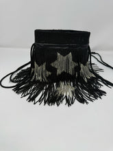 Load image into Gallery viewer, Saint Laurent Black &amp; Silver Beaded Star Fringe Bucket Evening Bag

