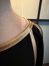 Load image into Gallery viewer, Donna Karan Black Wool Crepe Gold Leather Trim Dress
